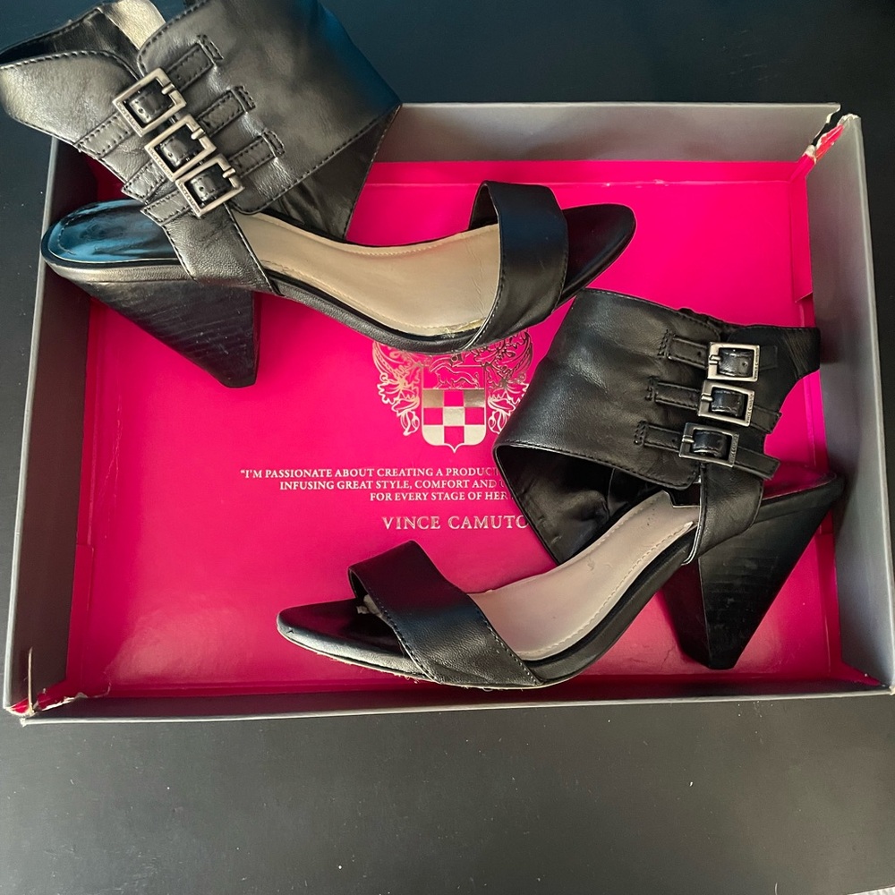 Vince Camuto Black Strappy Heels with Buckles